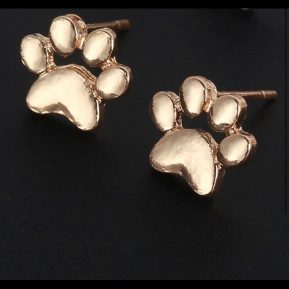 Gold tone paw print earrings studs 🐾 - Picture 2 of 2